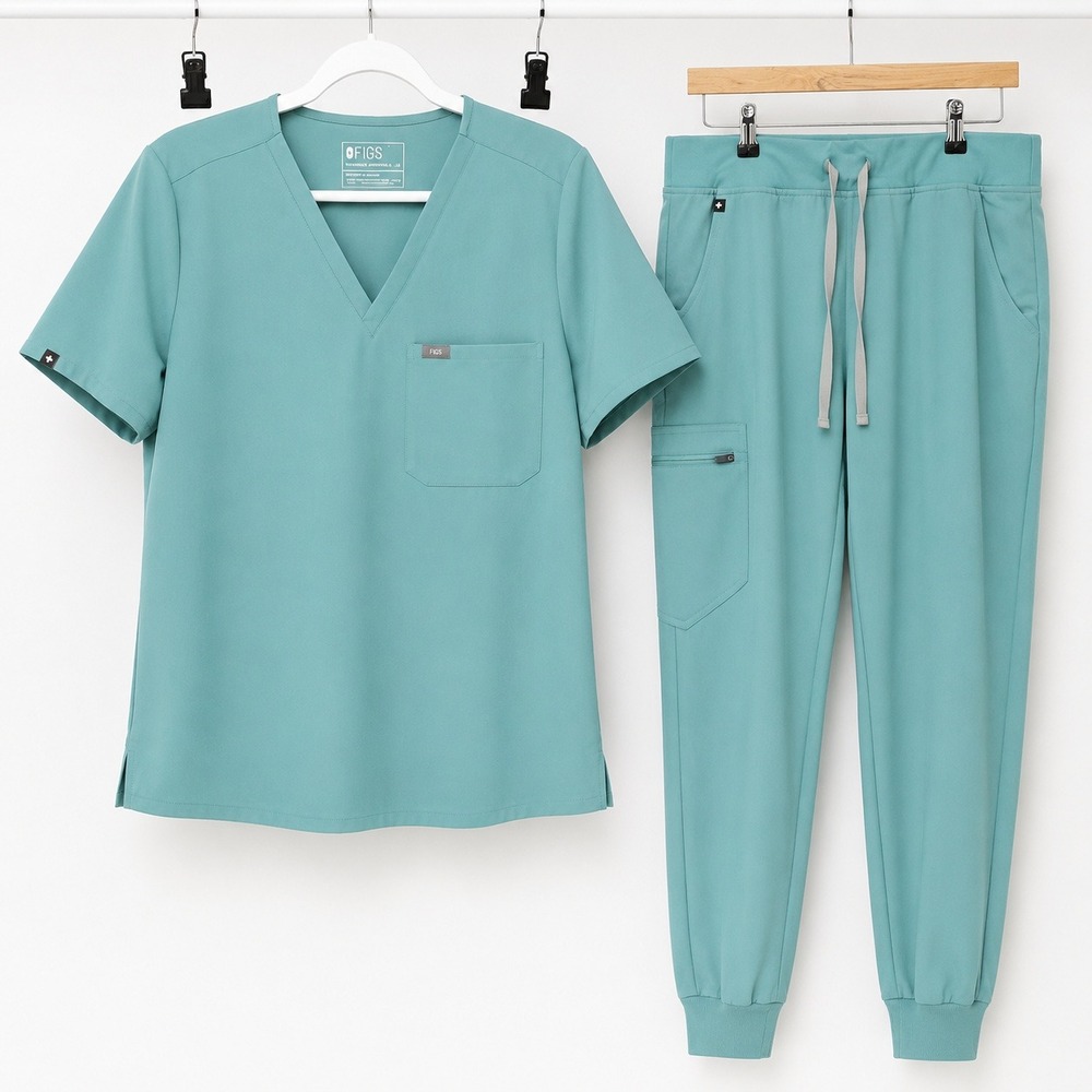 FIGS Catarina Scrub Top XL Zamora Jogger Pants L Teal Scrub Set Teal Blue